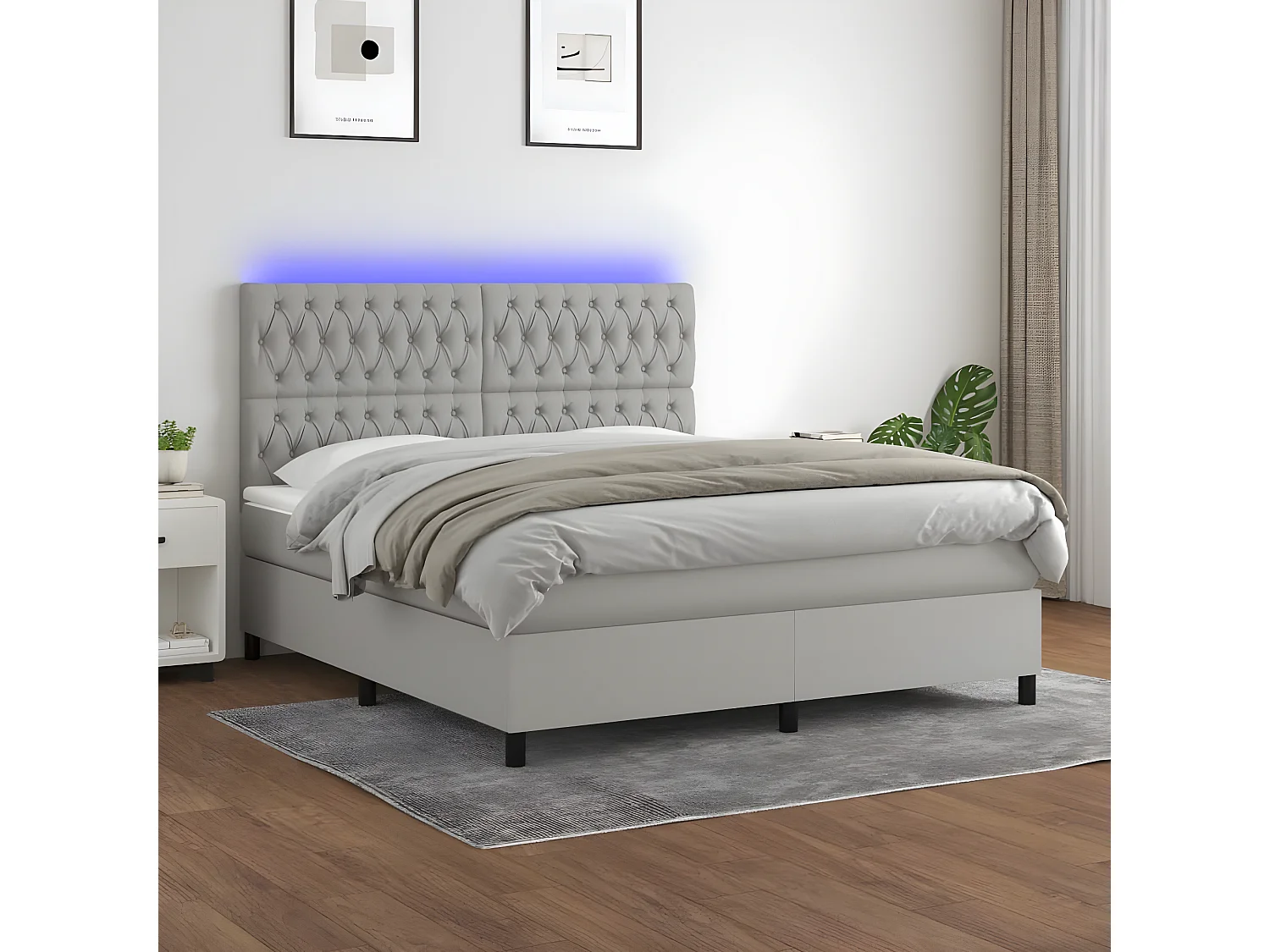 Sommier à lattes de lit matelas et LED Gris clair 160x200