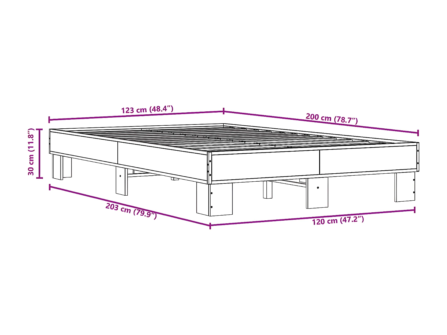 Cadre de lit chêne marron 120x200 bois d'ingénierie et métal