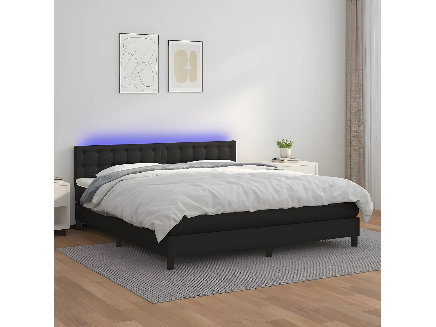 Sommier à lattes de lit avec matelas et LED Noir 160x200