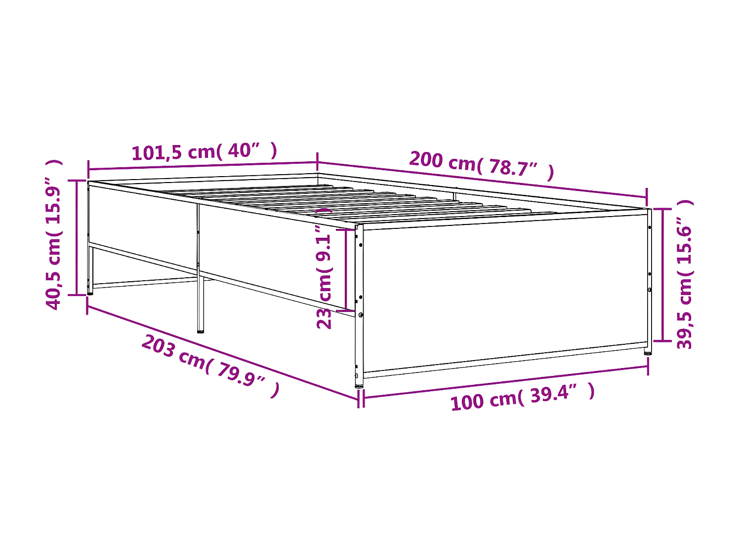 Cadre de lit chêne sonoma 100x200 bois d'ingénierie et métal