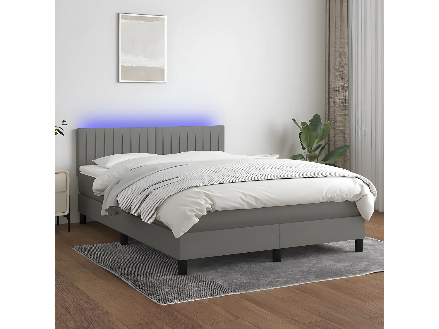 Sommier à lattes de lit et matelas et LED Gris foncé 140x200