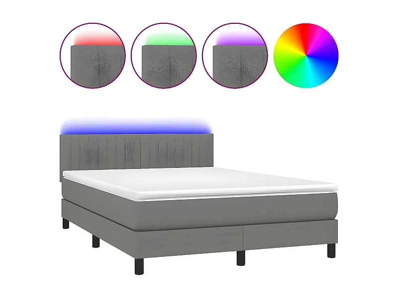 Sommier à lattes de lit et matelas et LED Gris foncé 140x200