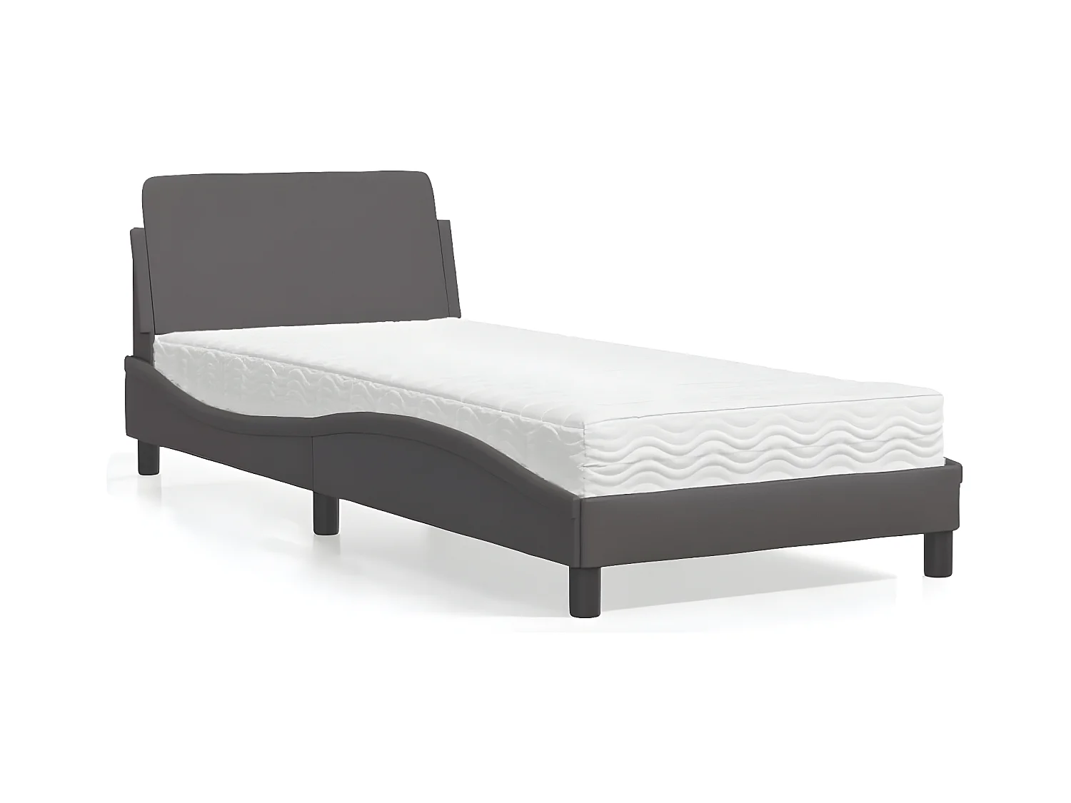 Lit avec matelas gris 90x200 similicuir