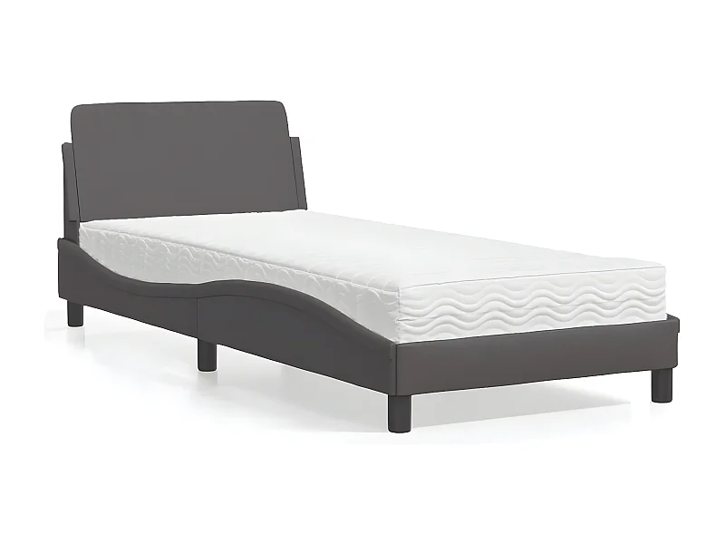 Lit avec matelas gris 90x200 similicuir