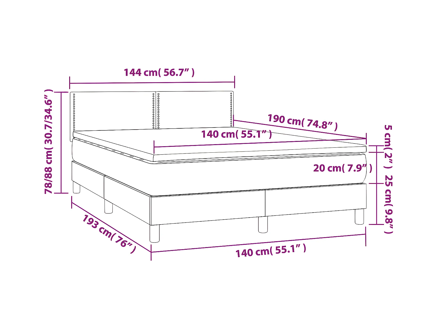 Sommier à lattes de lit avec matelas Noir 140x190 Similicuir