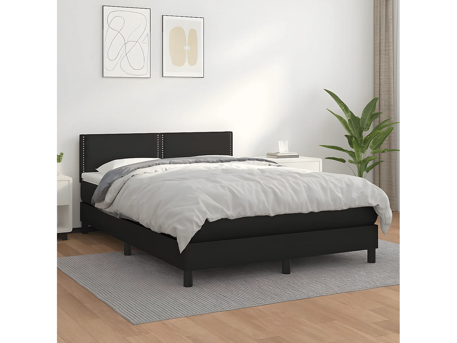 Sommier à lattes de lit avec matelas Noir 140x190 Similicuir