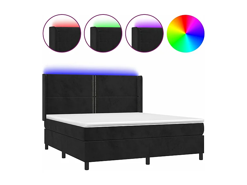 Sommier à lattes de lit matelas et LED Noir 180x200 Velours
