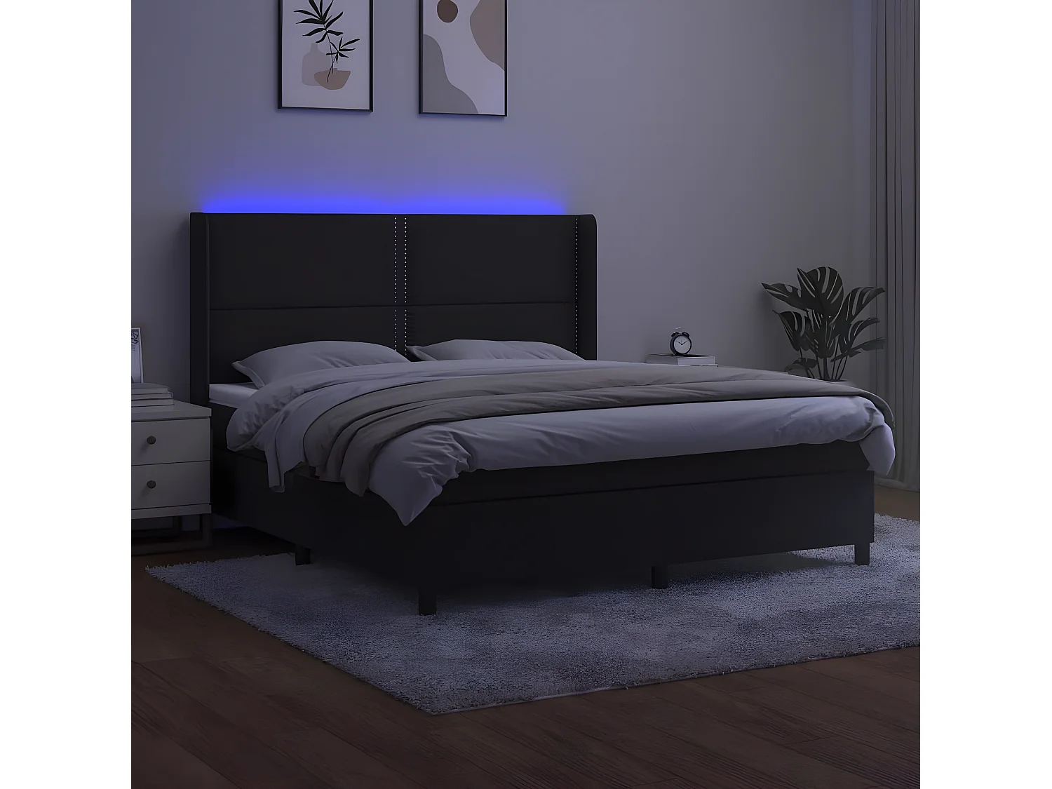 Sommier à lattes de lit matelas et LED Noir 180x200 Velours
