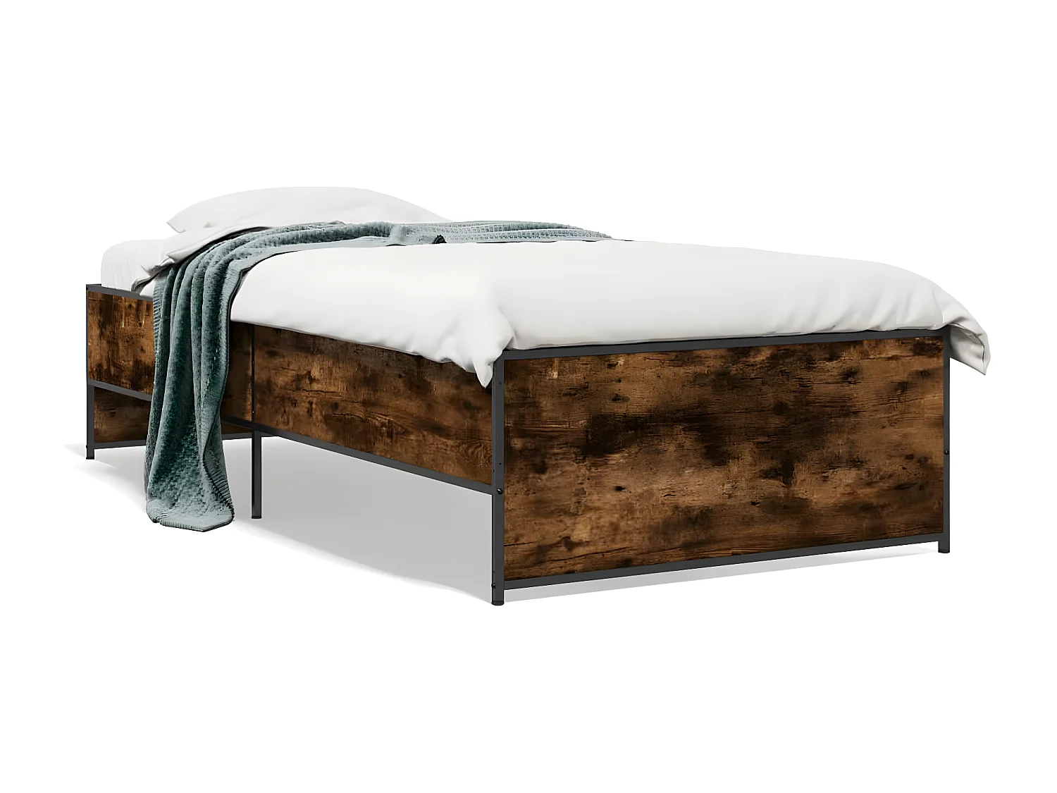 Cadre de lit chêne fumé 75x190 bois d'ingénierie et métal