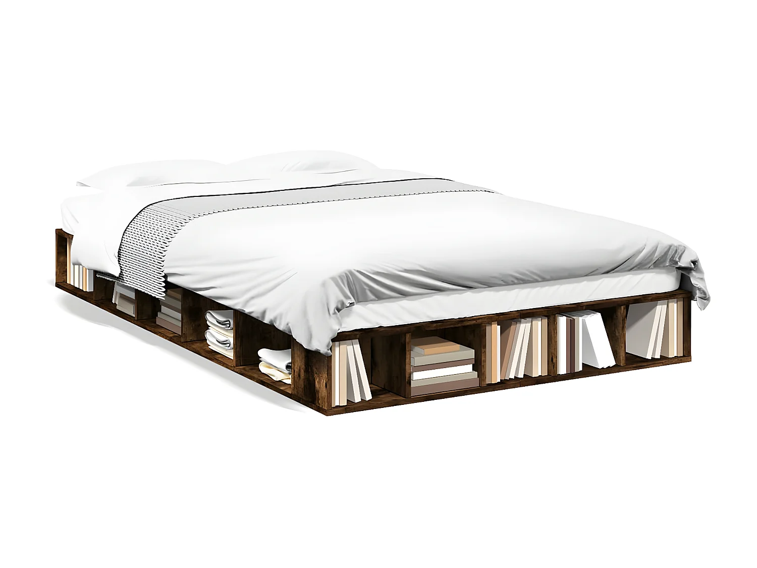 Cadre de lit chêne fumé 135x190 bois d'ingénierie