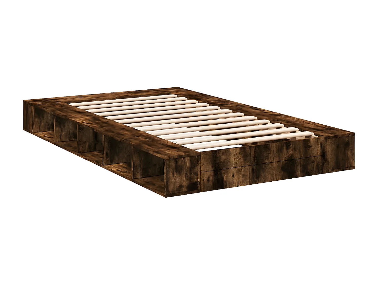 Cadre de lit chêne fumé 135x190 bois d'ingénierie