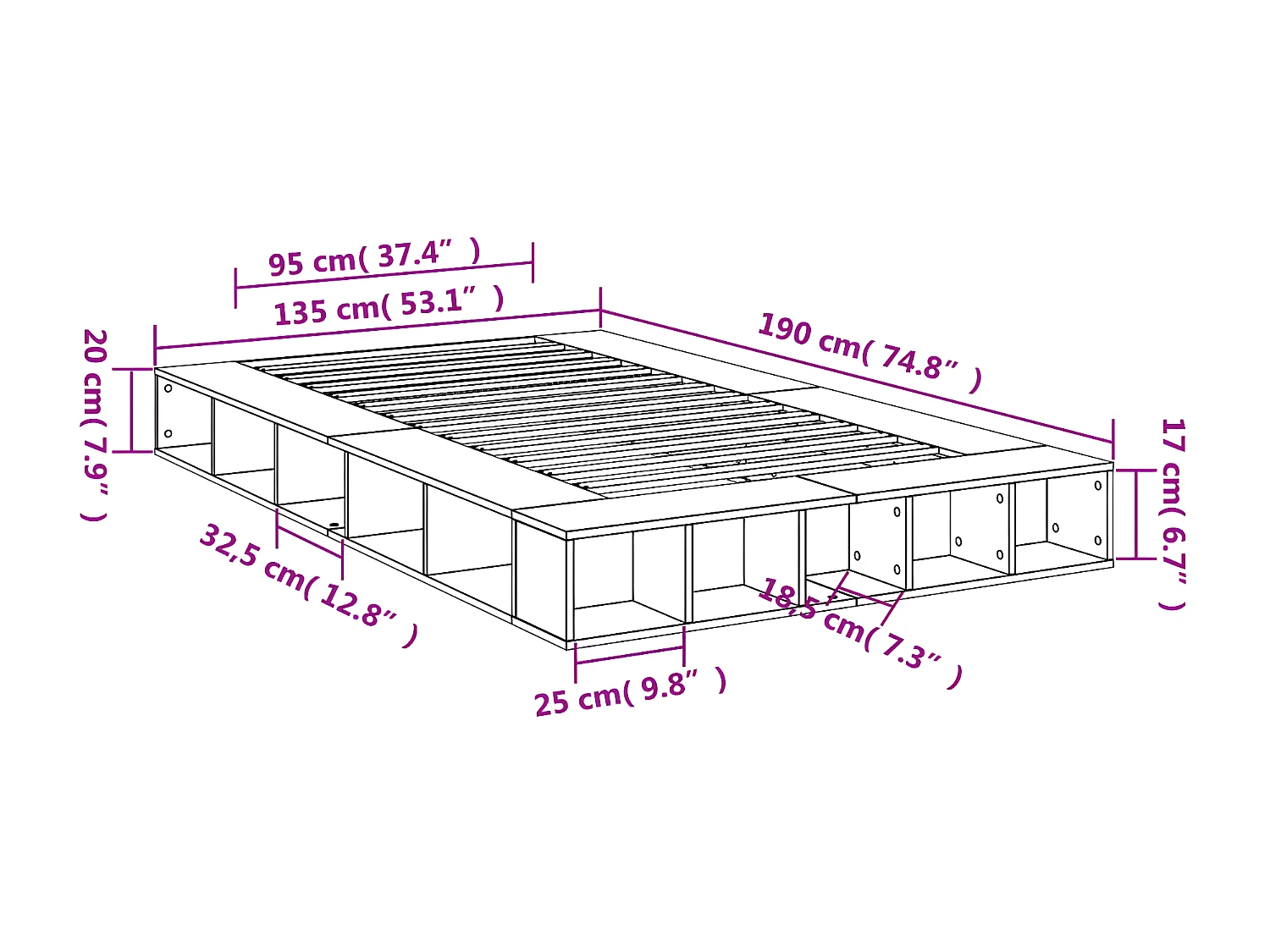 Cadre de lit chêne fumé 135x190 bois d'ingénierie