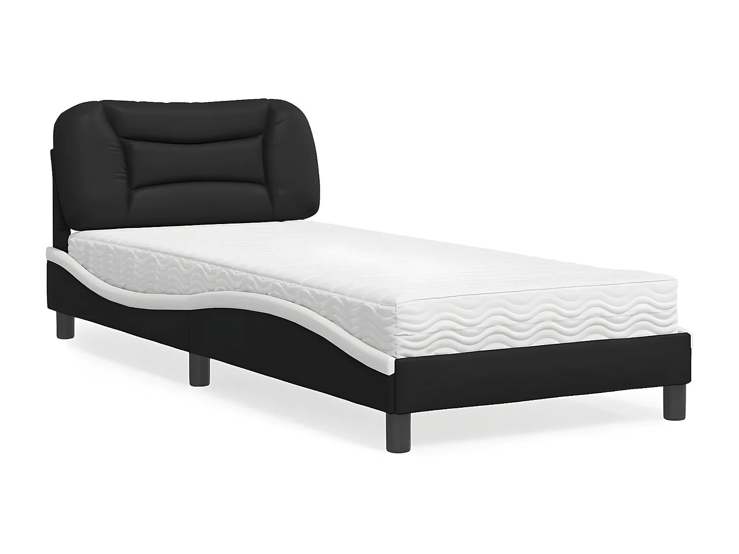 Lit avec matelas noir et blanc 80x200 similicuir