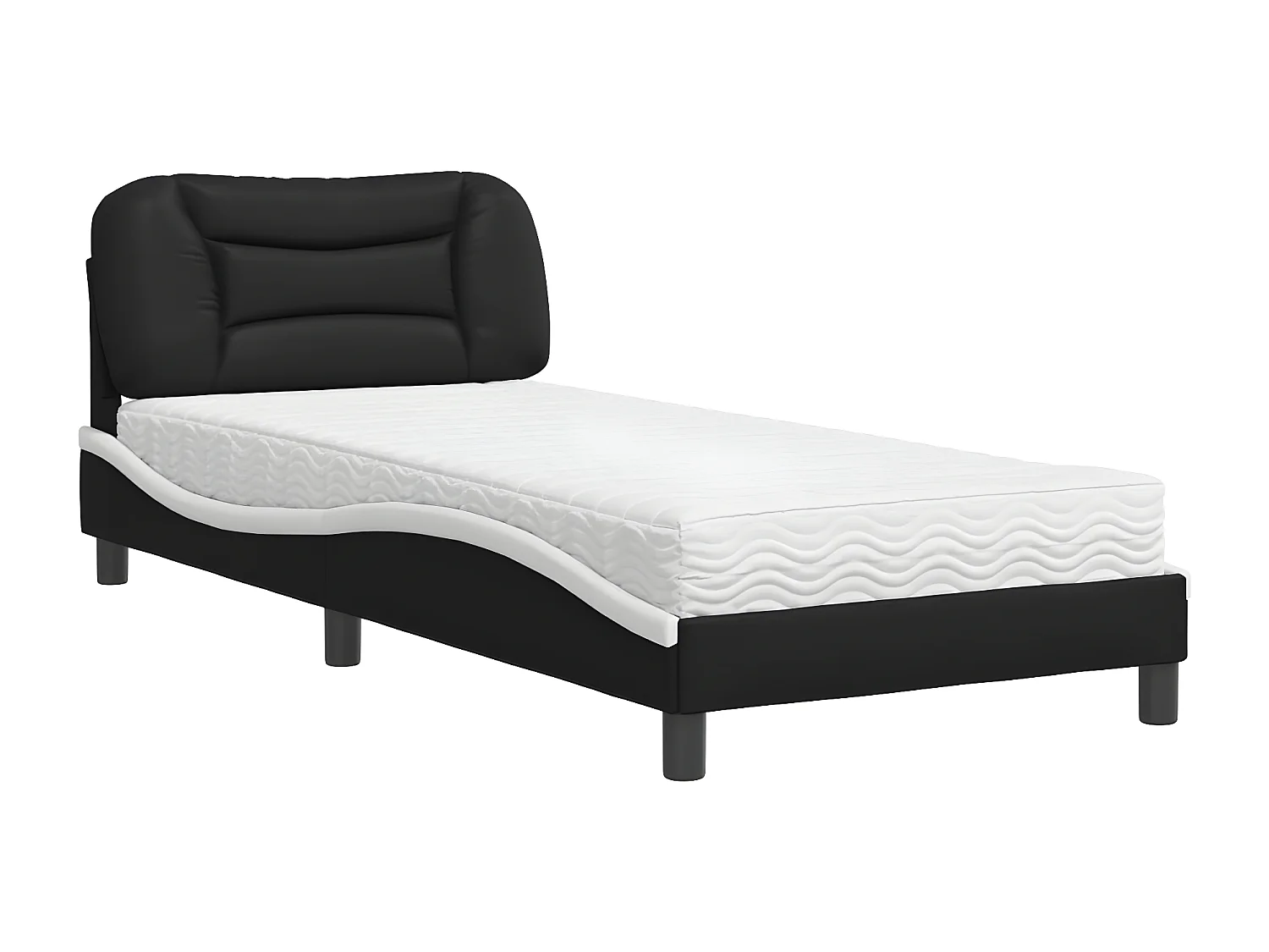 Lit avec matelas noir et blanc 80x200 similicuir