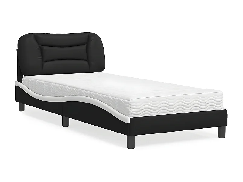 Lit avec matelas noir et blanc 80x200 similicuir