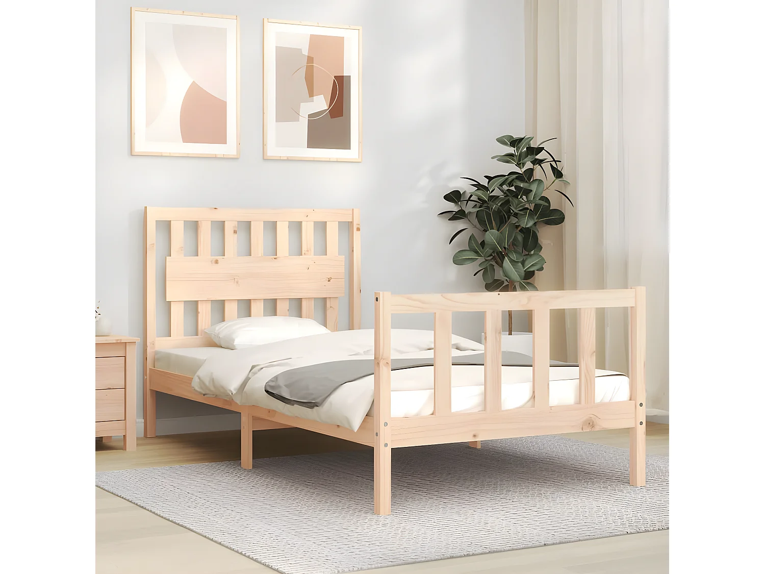 Cadre de lit et tête de lit 100x200 bois massif