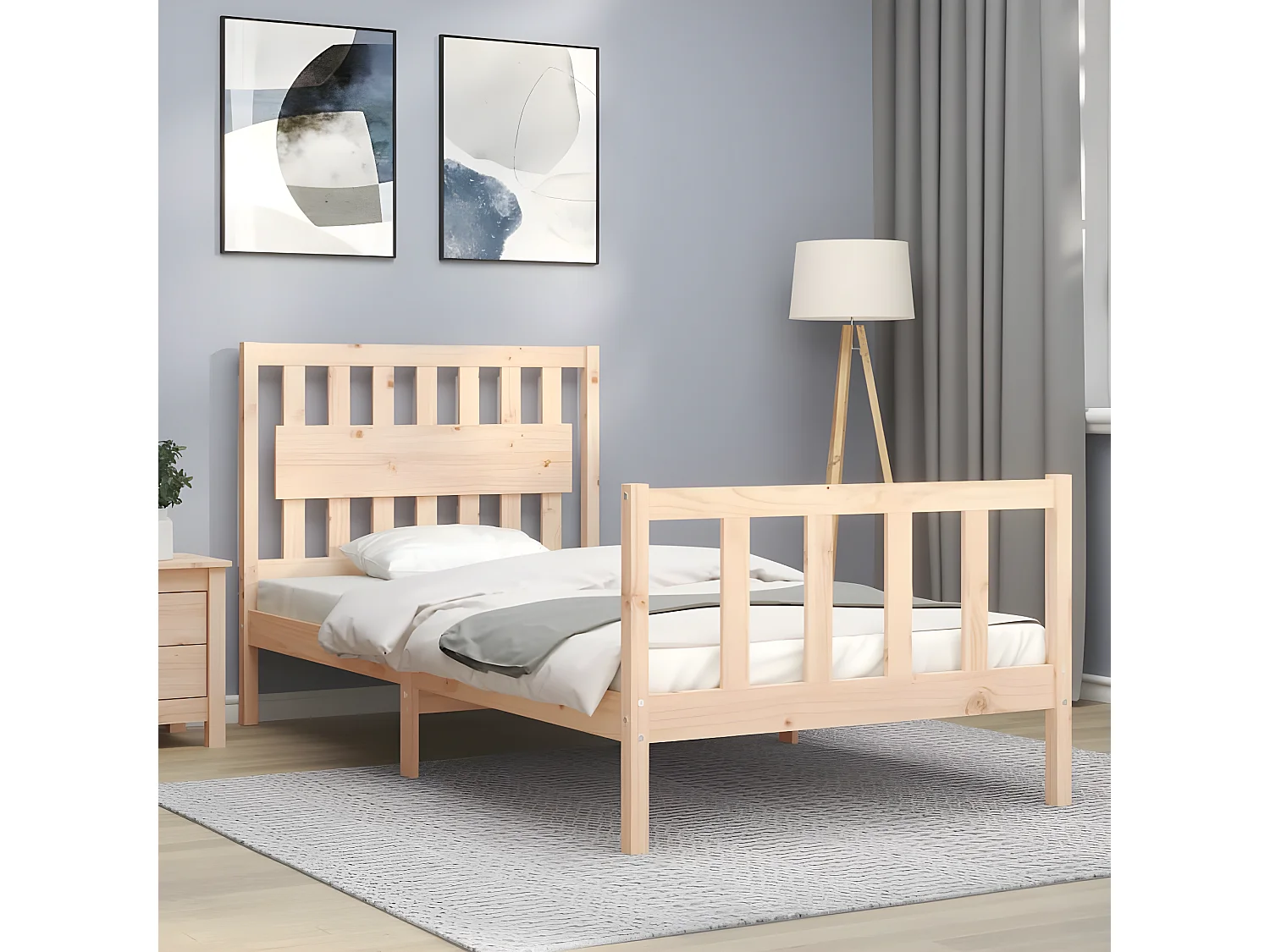 Cadre de lit et tête de lit 100x200 bois massif