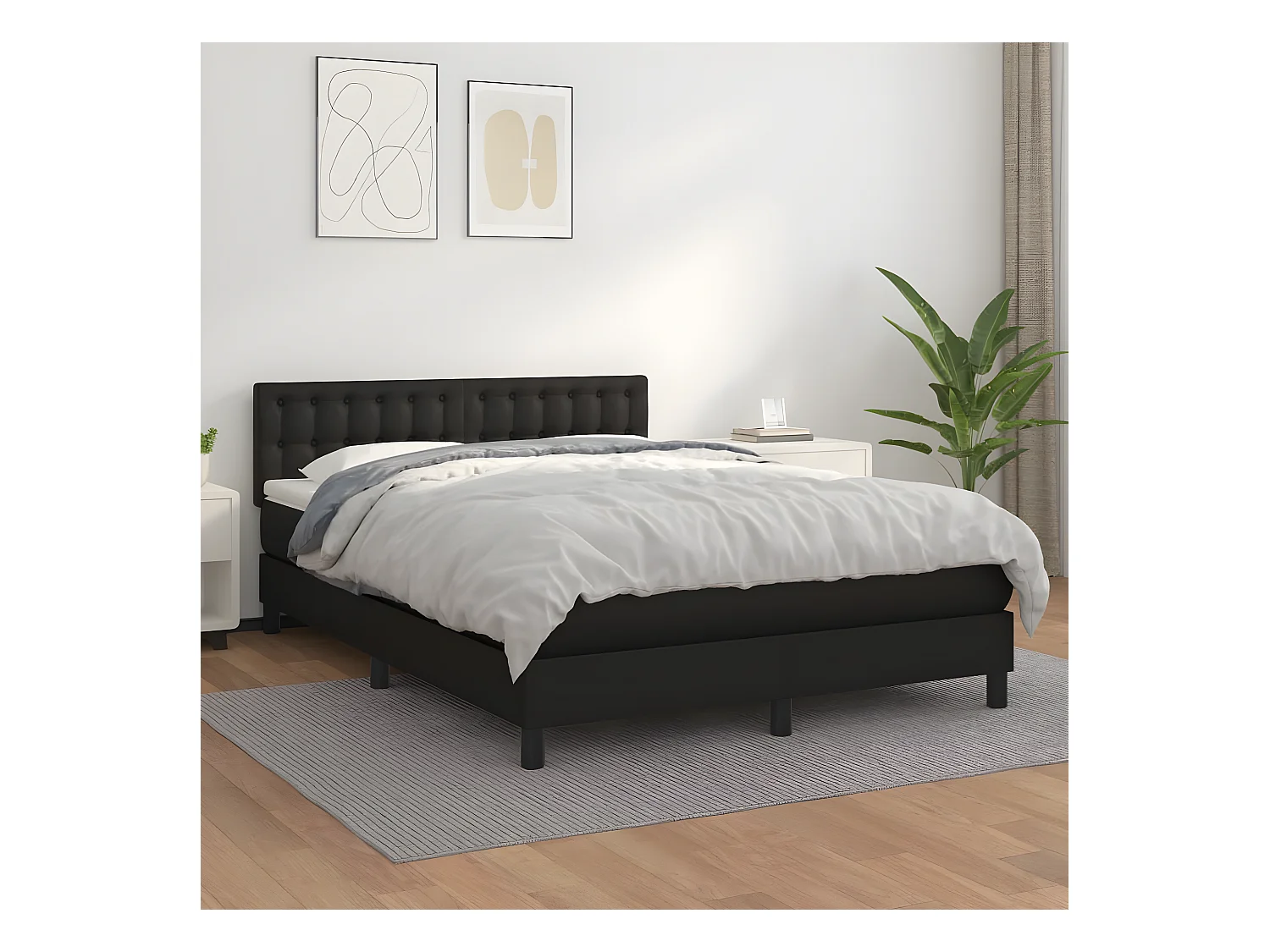 Sommier à lattes de lit avec matelas Noir 140x190 Similicuir