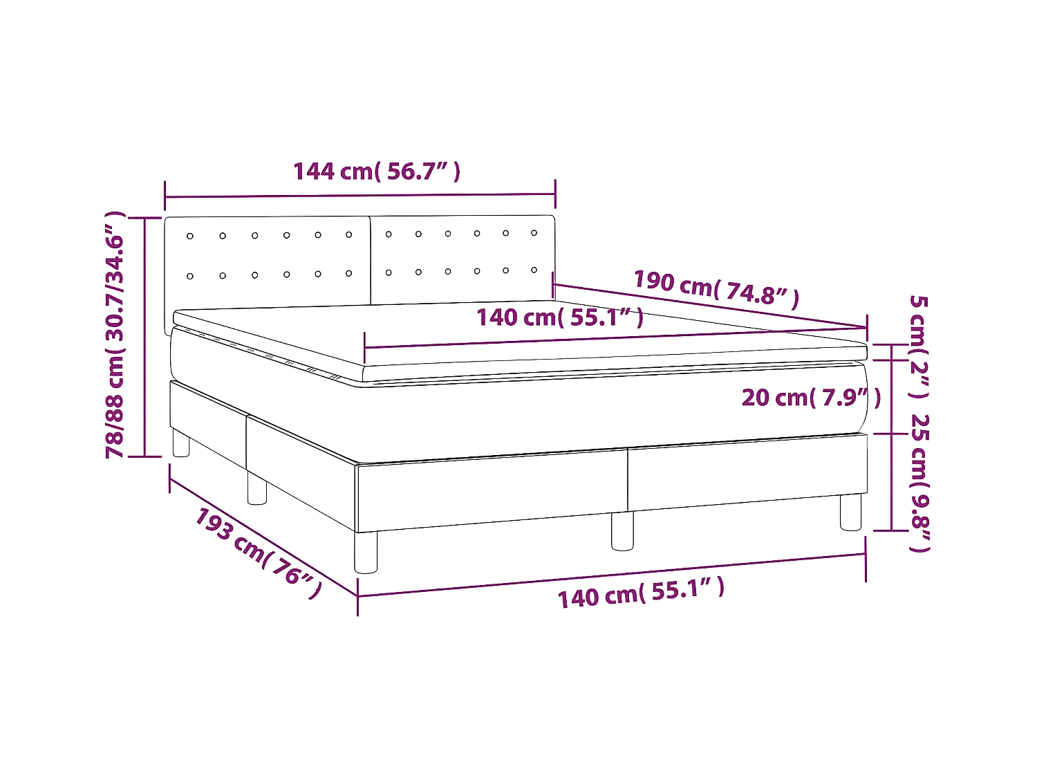 Sommier à lattes de lit avec matelas Noir 140x190 Similicuir
