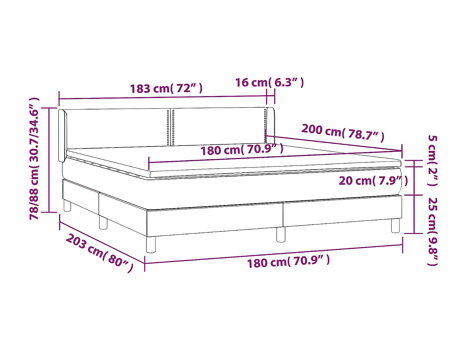 Sommier à lattes de lit avec matelas Gris foncé 180x200 Tissu