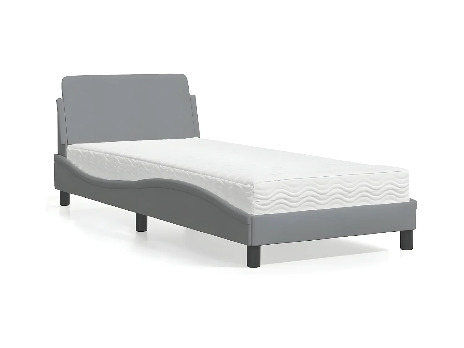 Lit avec matelas gris clair 90x200 tissu