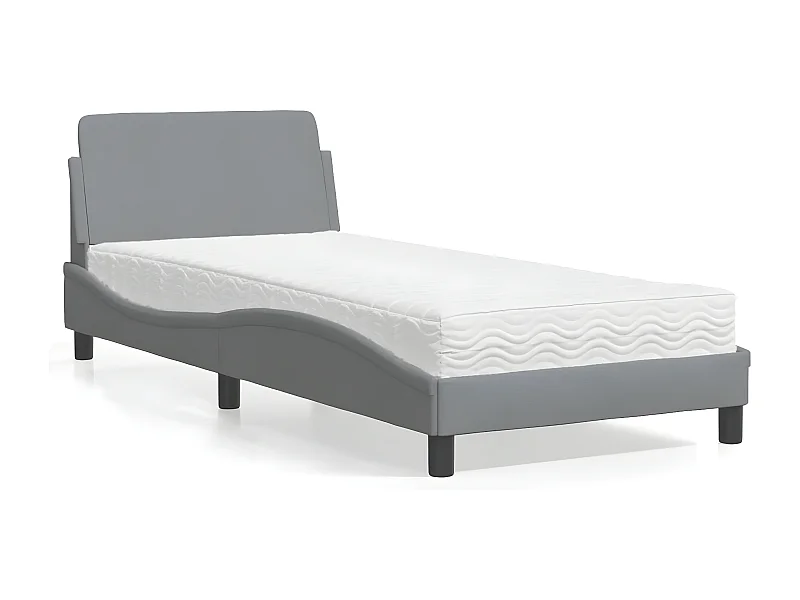 Lit avec matelas gris clair 90x200 tissu