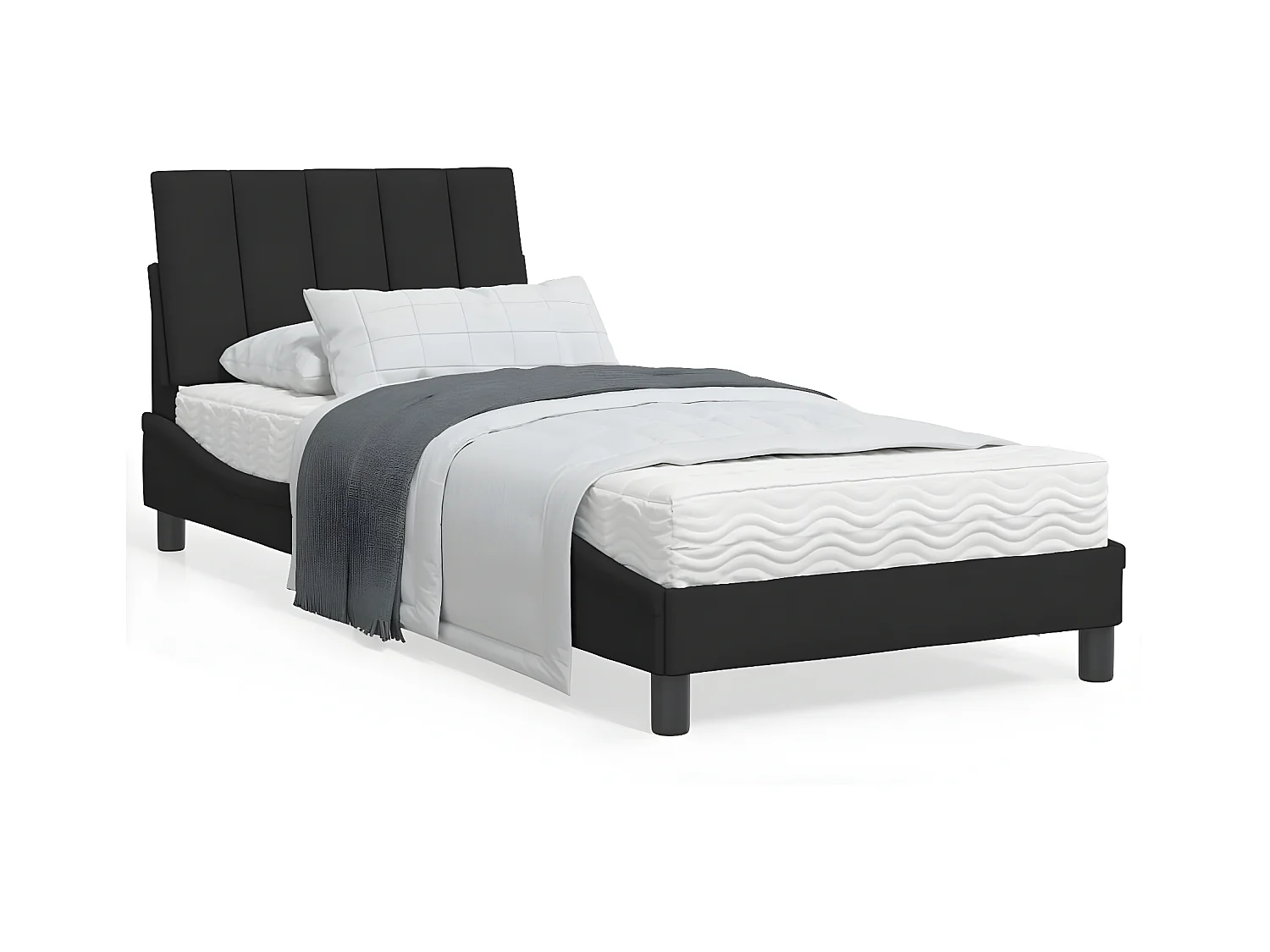 Lit avec matelas noir 90x200 velours