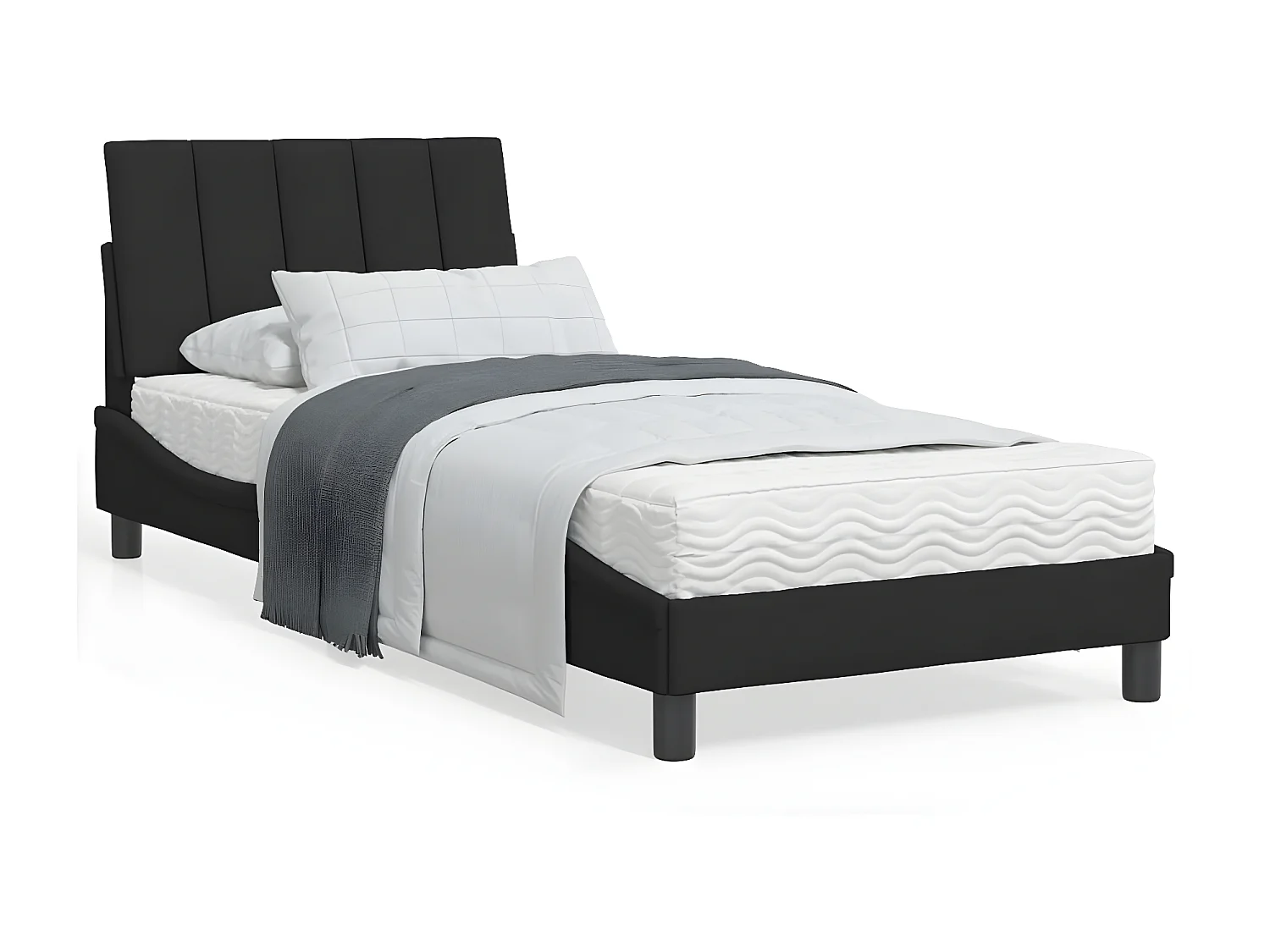 Lit avec matelas noir 90x200 velours