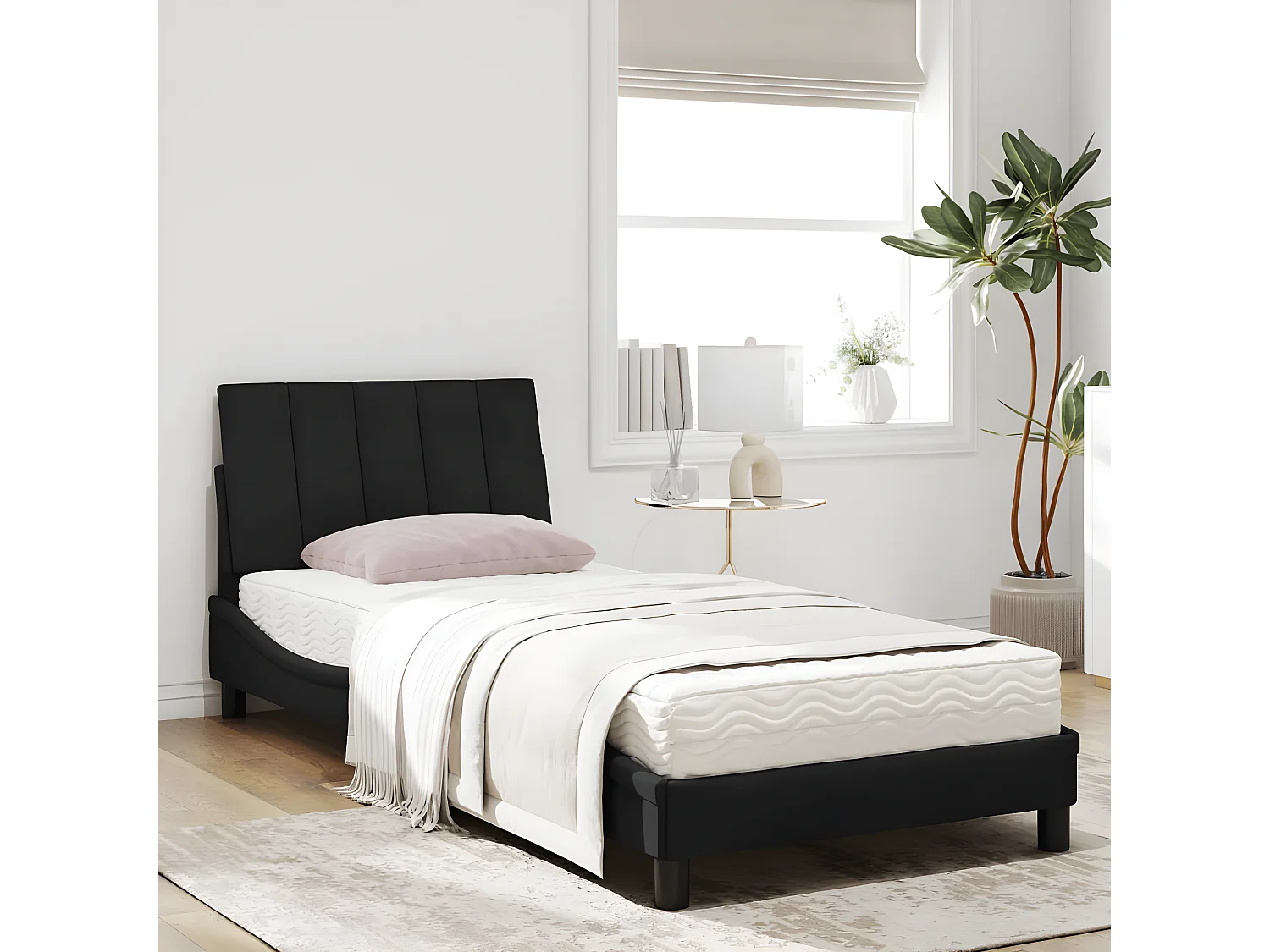 Lit avec matelas noir 90x200 velours