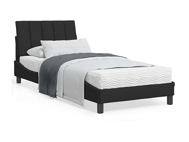 Lit avec matelas noir 90x200 velours