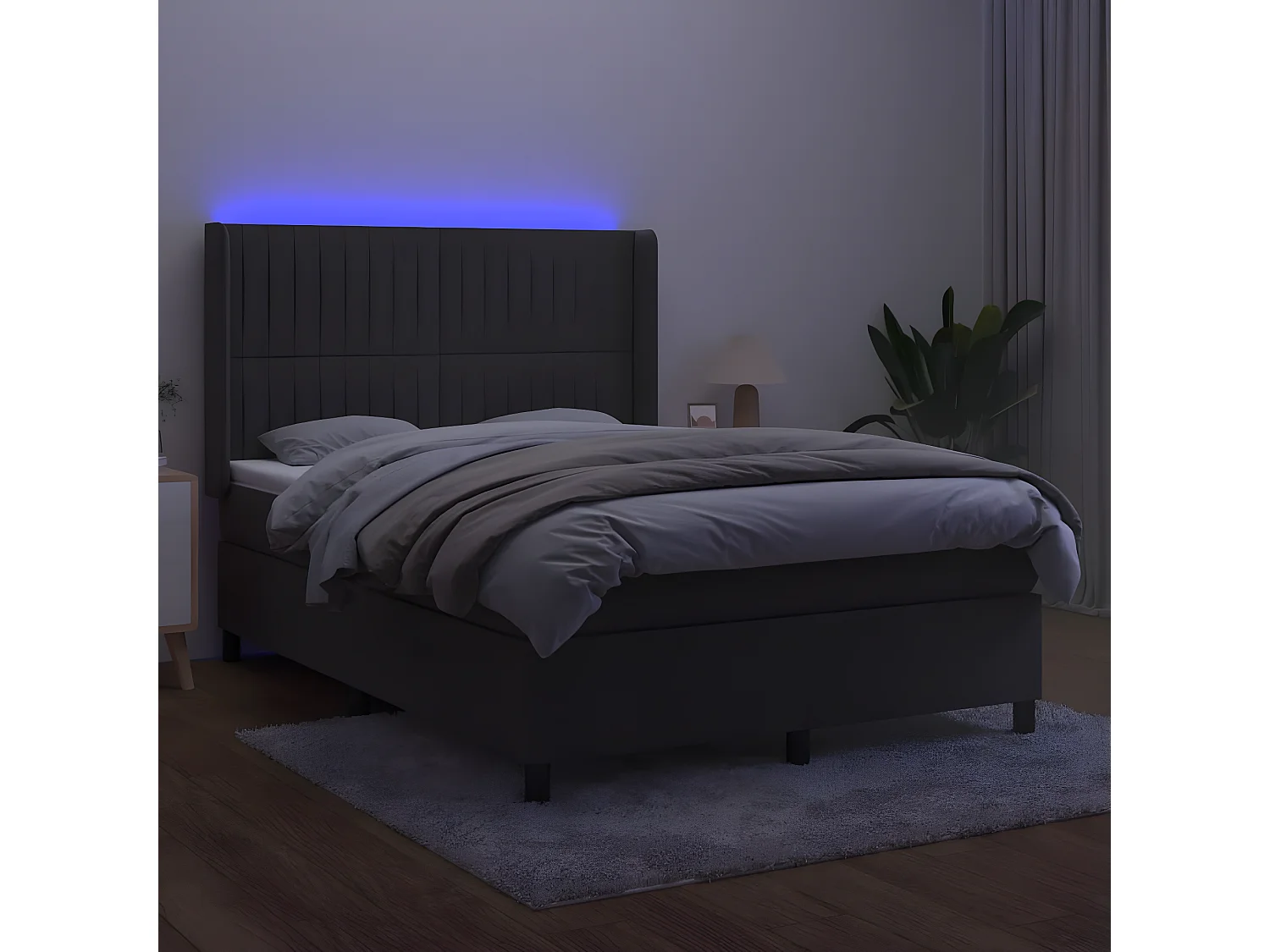 Sommier à lattes de lit matelas et LED Gris foncé 140x200