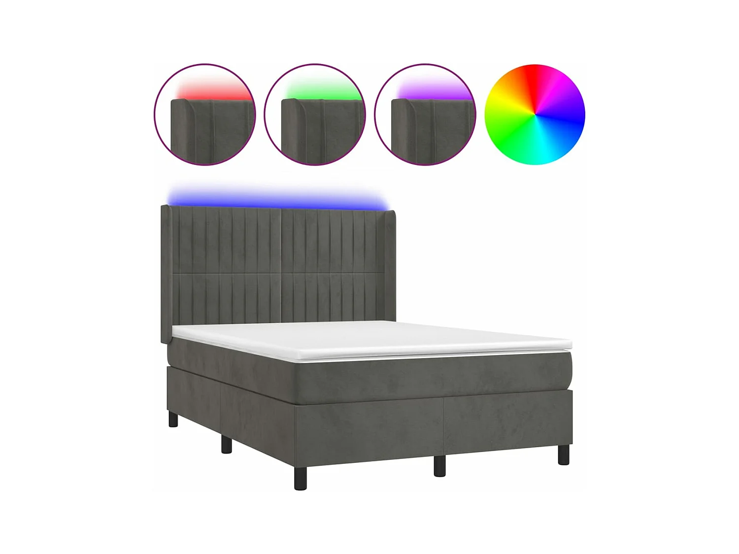Sommier à lattes de lit matelas et LED Gris foncé 140x200
