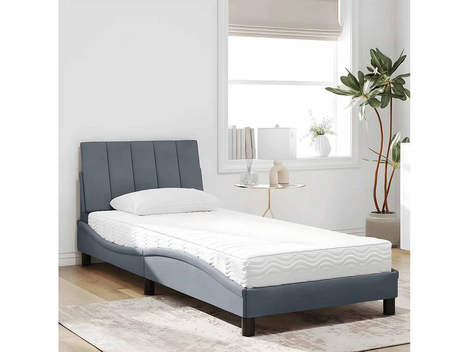 Lit avec matelas gris foncé 80x200 velours