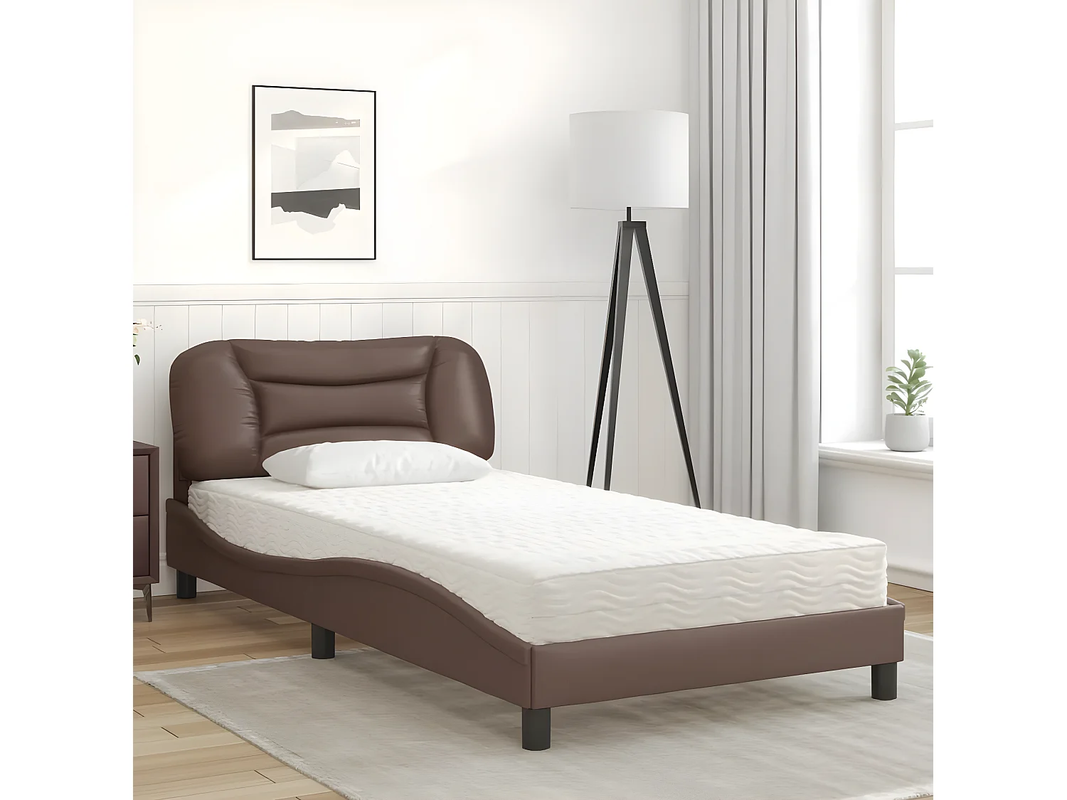 Lit avec matelas marron 100x200 similicuir
