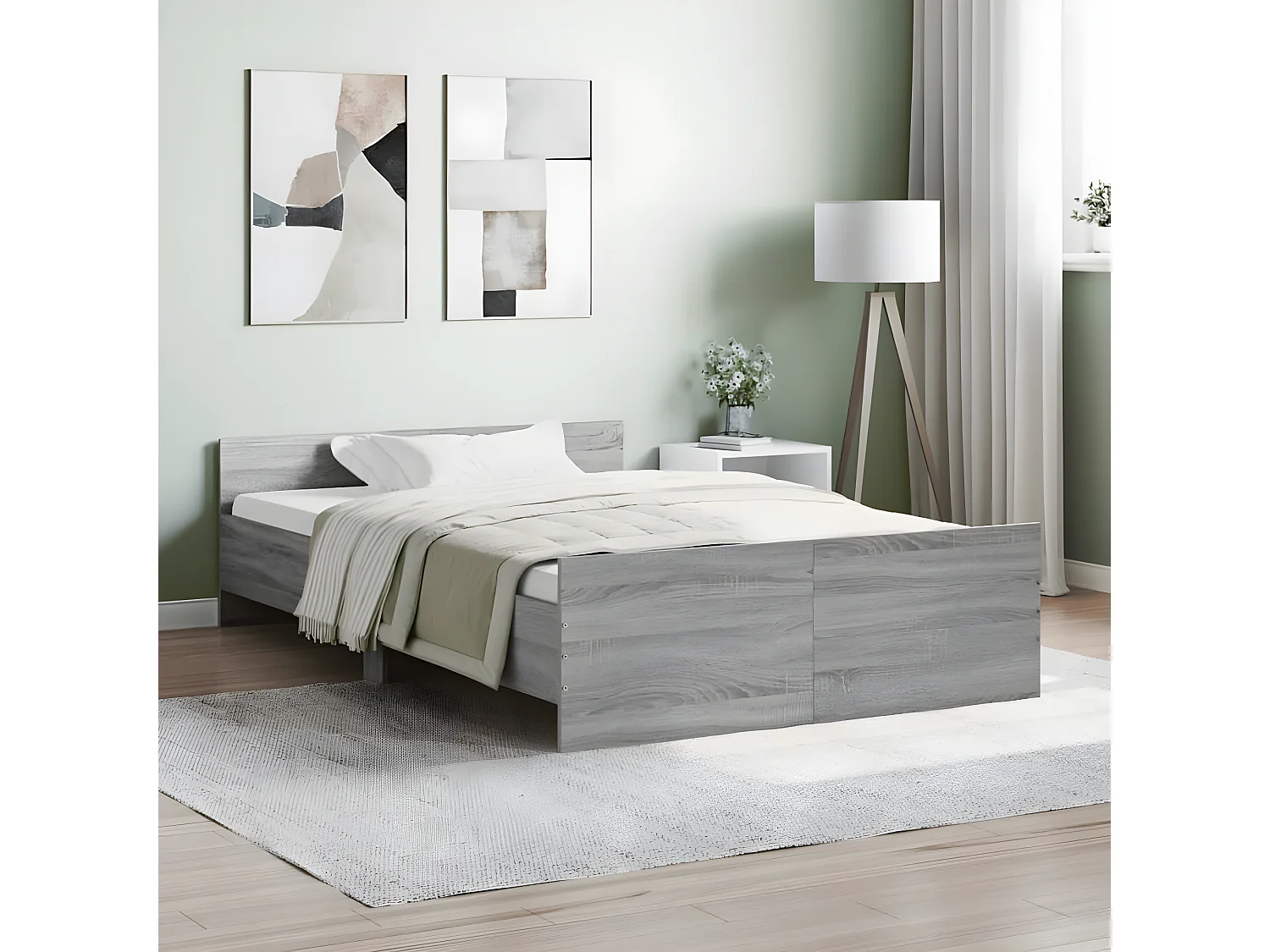 Cadre de lit tête de lit et pied de lit sonoma gris 120x190