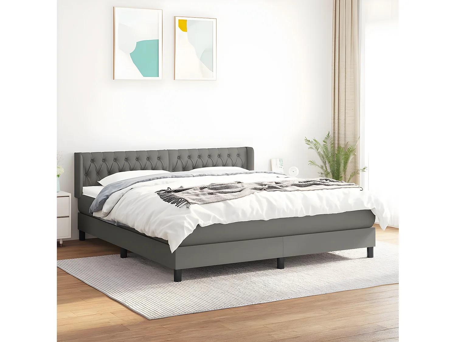 Sommier à lattes de lit avec matelas Gris foncé 180x200 Tissu
