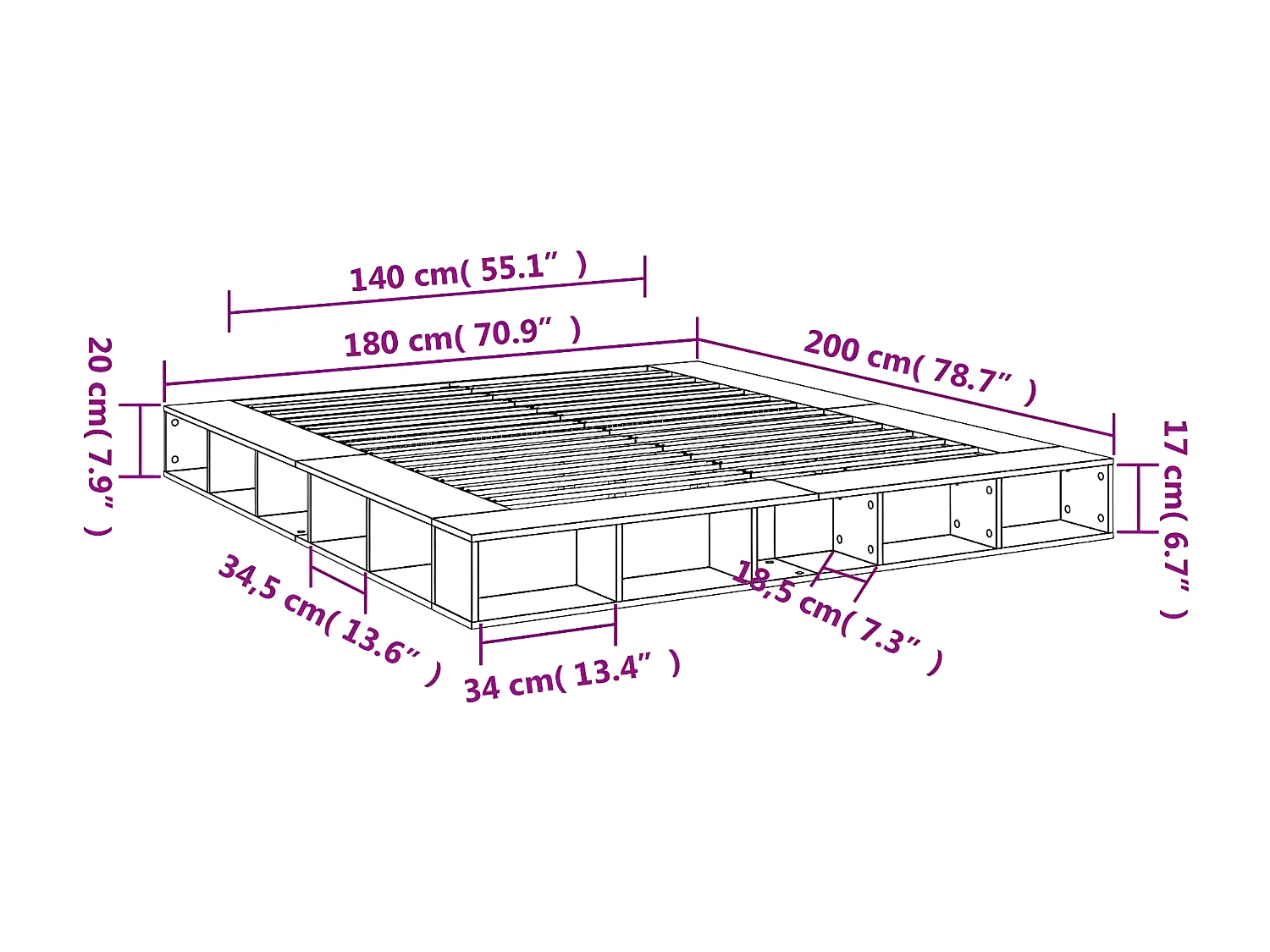 Bedframe bewerkt hout grijs sonoma eikenkleurig 180x200 cm