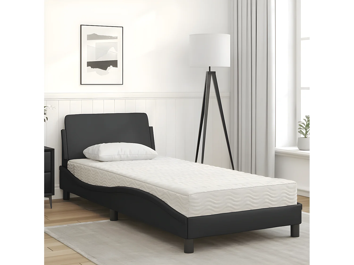 Lit avec matelas noir 80x200 similicuir