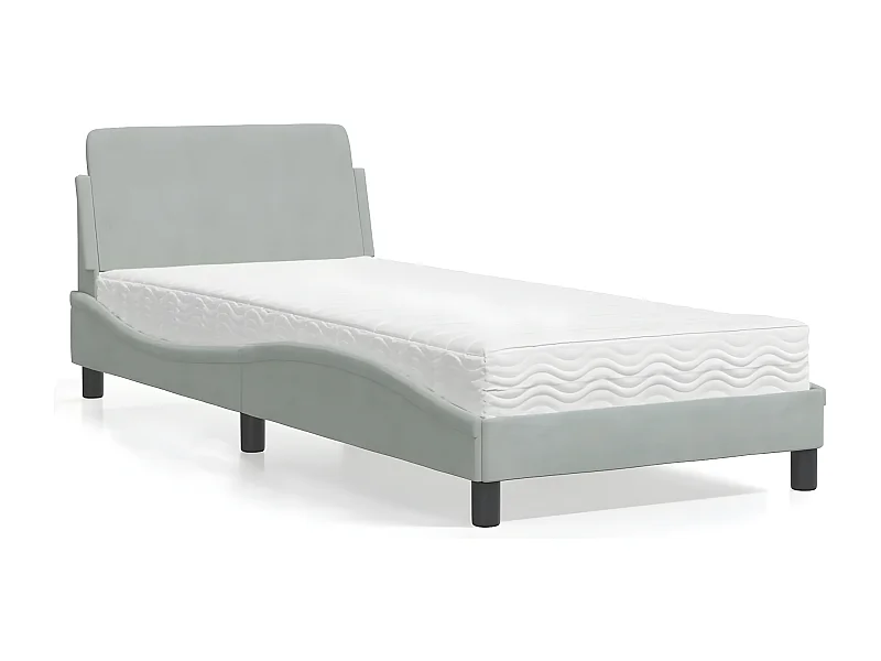 Lit avec matelas gris clair 90x200 velours