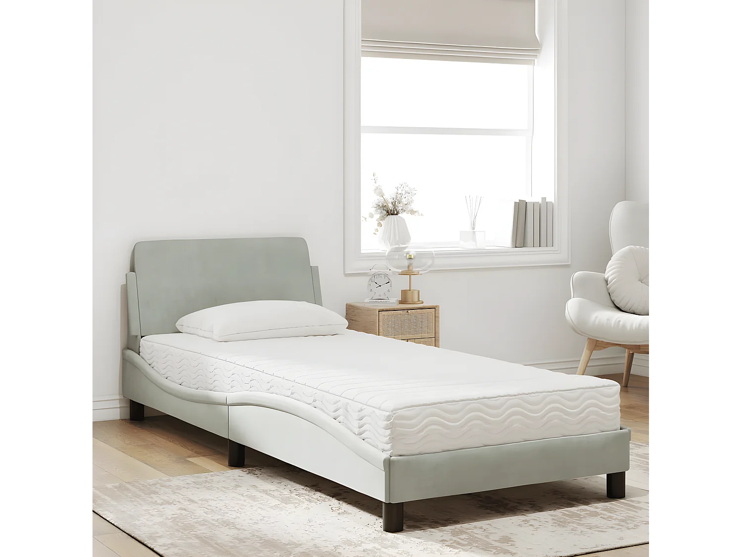 Lit avec matelas gris clair 90x200 velours