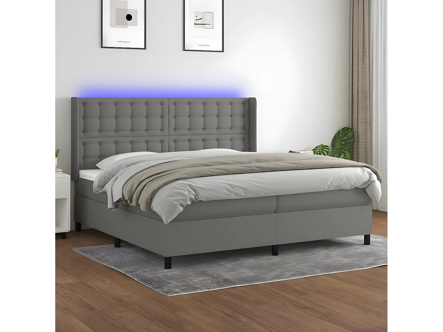 Sommier à lattes de lit matelas LED Gris foncé 200x200 Tissu