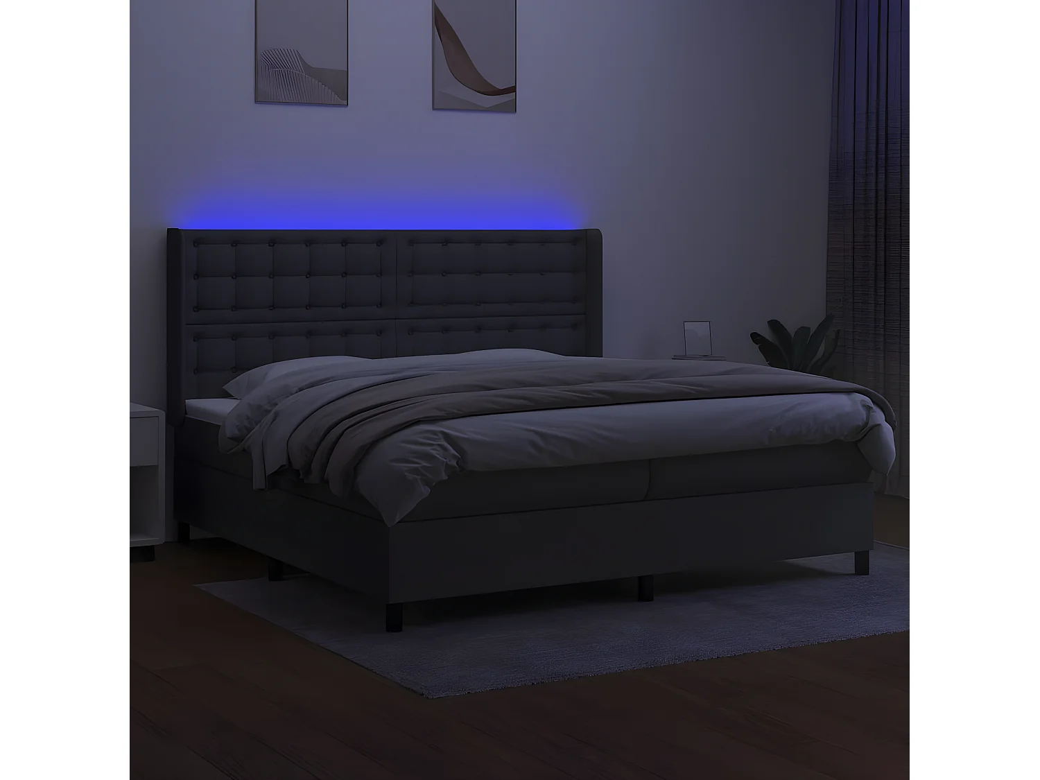 Sommier à lattes de lit matelas LED Gris foncé 200x200 Tissu