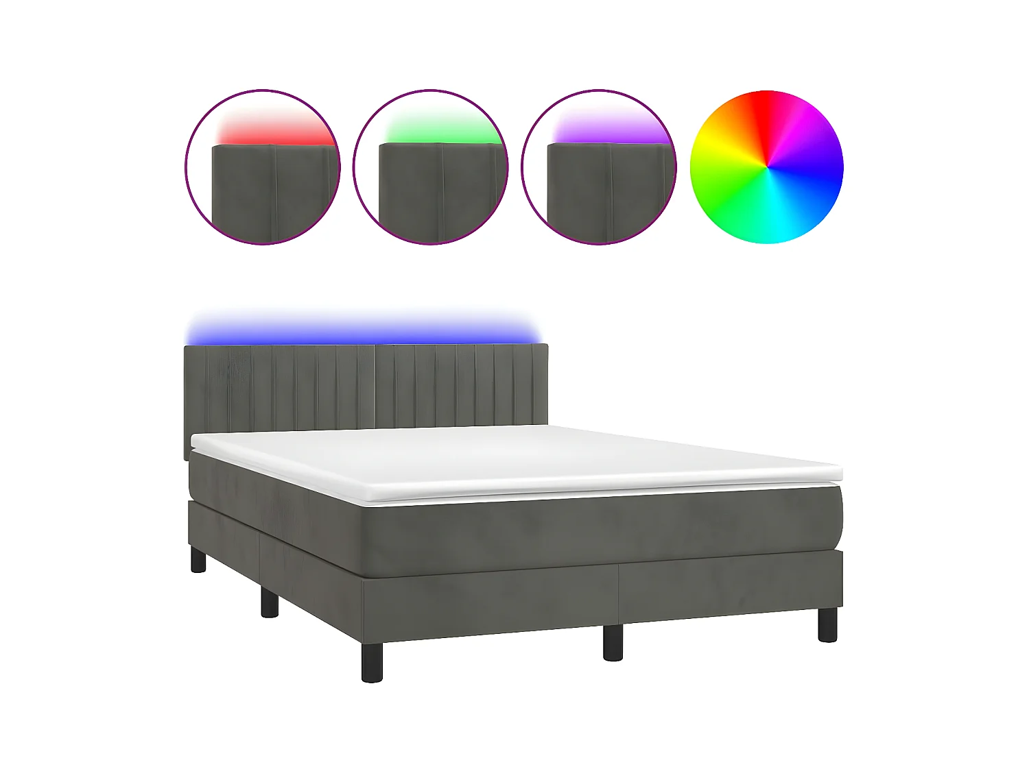 Sommier à lattes de lit avec matelas LED Gris foncé 140x200