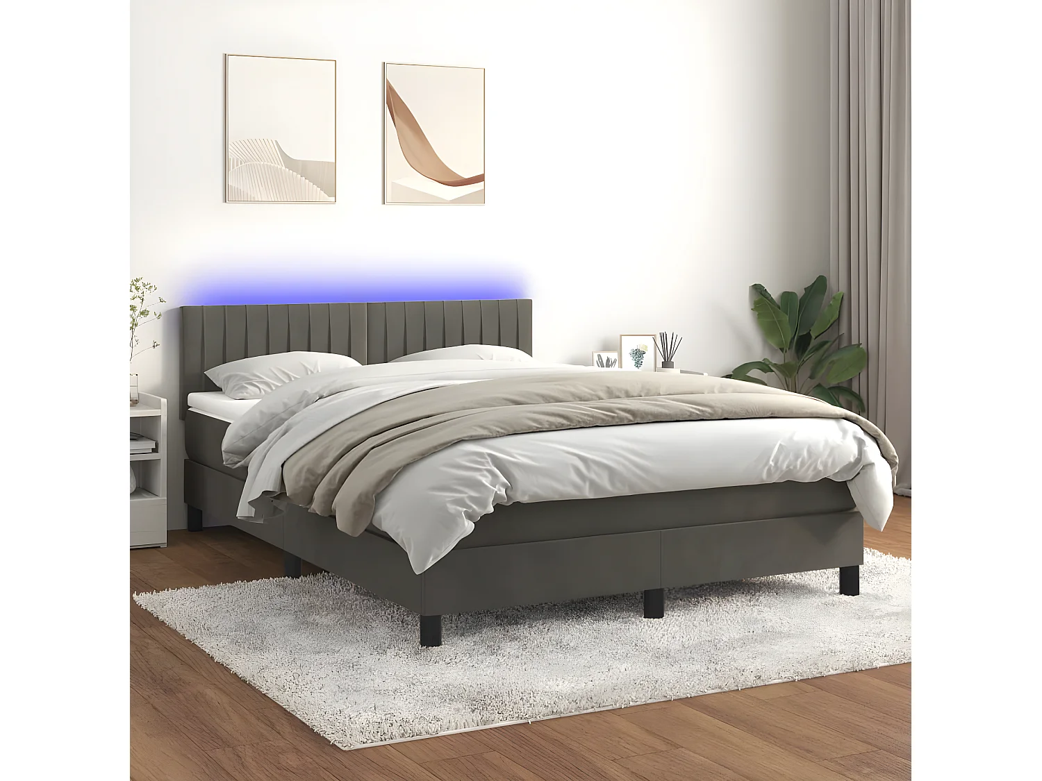 Sommier à lattes de lit avec matelas LED Gris foncé 140x200