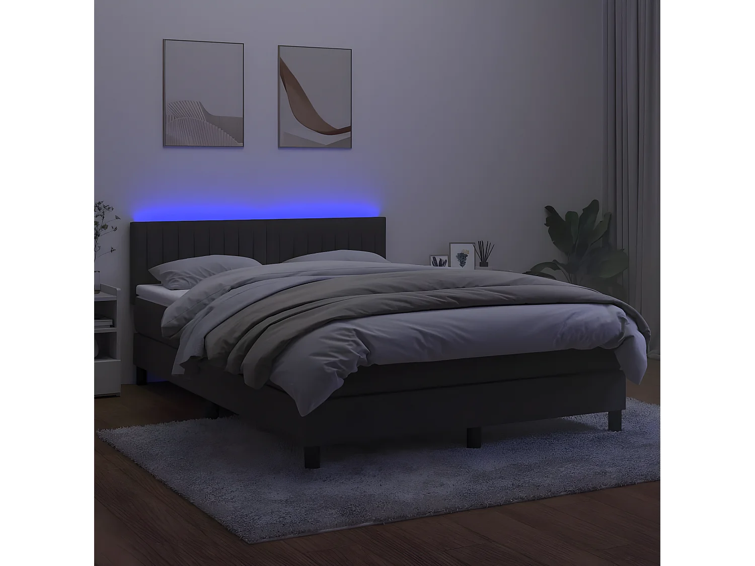 Sommier à lattes de lit avec matelas LED Gris foncé 140x200