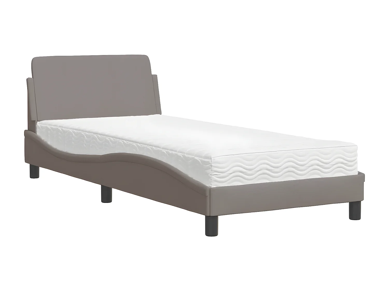 Lit avec matelas taupe 90x200 tissu
