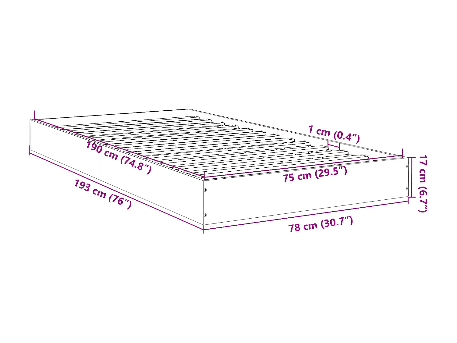 Cadre de lit gris béton 75x190 bois d'ingénierie