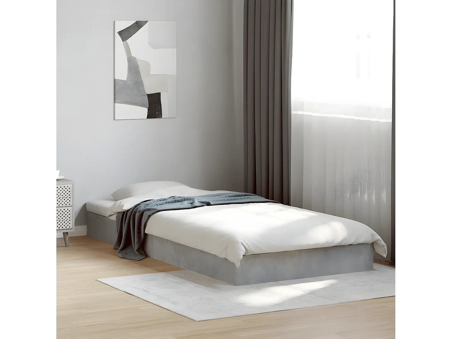 Cadre de lit gris béton 75x190 bois d'ingénierie