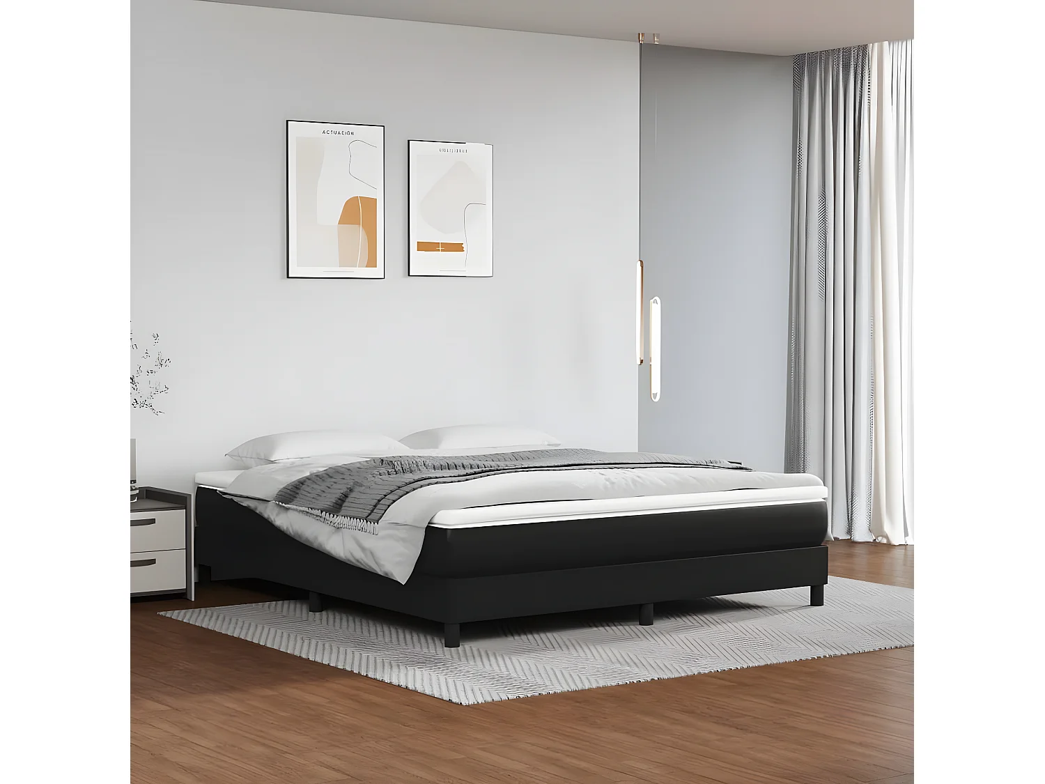 Sommier à lattes de lit avec matelas Noir 180x200 Similicuir