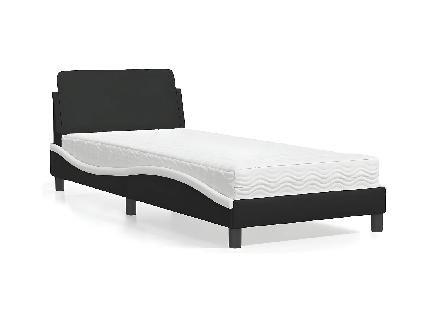 Lit avec matelas noir et blanc 80x200 similicuir